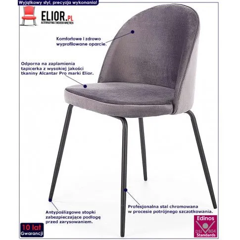 Fotografia Popielate nowoczesne krzesło tapicerowane - Elva z kategorii Krzesła tapicerowane