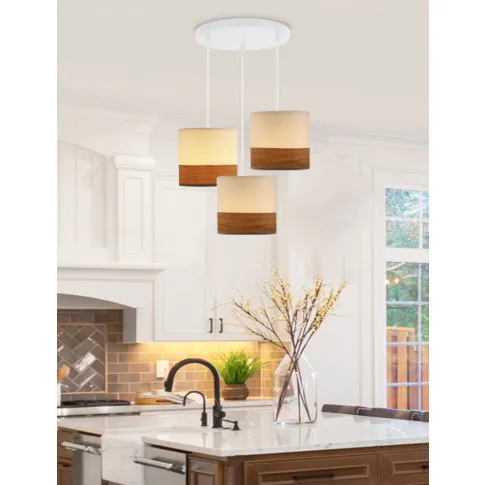 Fotografia Vilson lampa wisząca biały talerz 3x40w e27 abażur biały+orzechowy z kategorii Oświetlenie