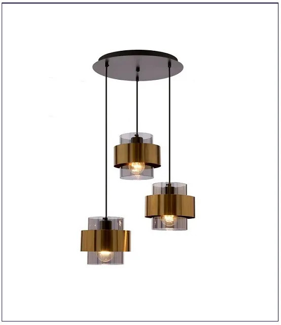 Produkt Elegancka lampa wisząca z trzema kloszami w mosiężnych okręgach - V102-Fizi