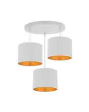 Biała lampa wisząca glamour z trzema kloszami z tkaniny - V104-Trapsi w sklepie Edinos.pl