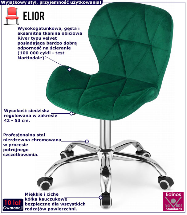 Zielone pikowane krzesło obrotowe Renes 4X