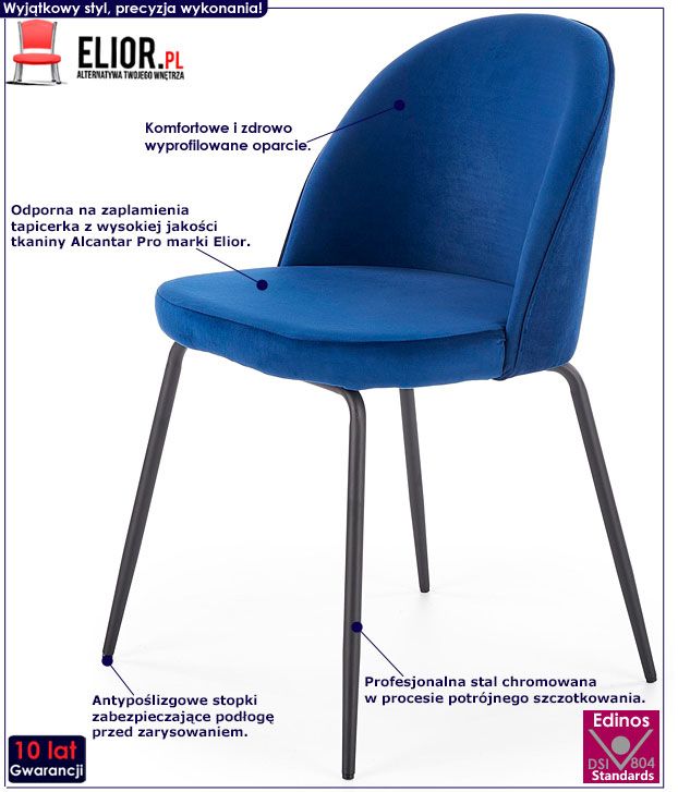 Granatowe krzesło tapicerowane do stołu, biurka Elva