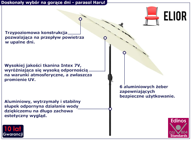 Trzypoziomowy parasol ogrodowy Haru w kolorze piaskowym