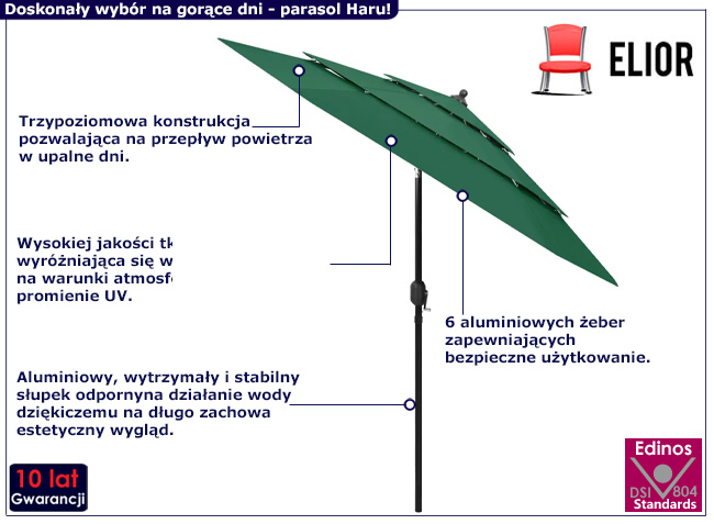 Trzypoziomowy parasol ogrodowy Haru w kolorze zielonym