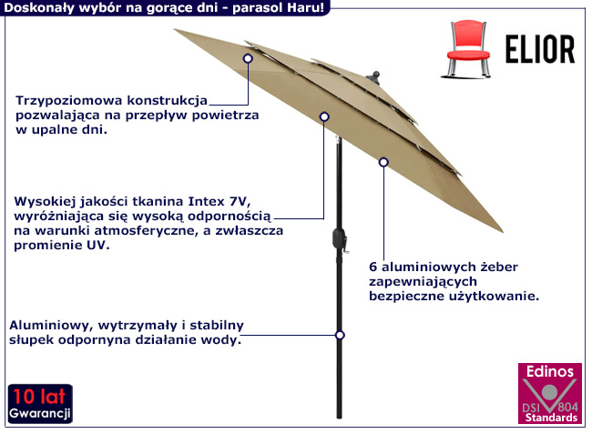 Trzypoziomowy parasol ogrodowy Haru w kolorze taupe