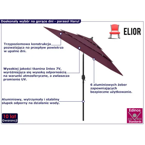 Trzypoziomowy parasol ogrdowy Haru w kolrze bordowym
