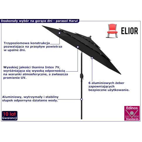 Trzypoziomowy parasol ogrdowy Haru kolorze czarnym