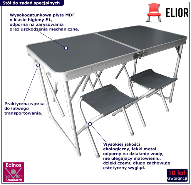 Szary zestaw mebli turystycznych Arua