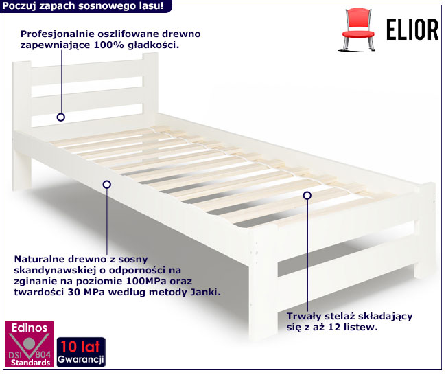 Jednoosobowe łóżko Zinos 3X z drewna sosnowego infografika