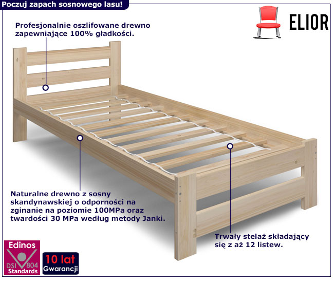 Jednoosobowe łóżko Zinos 3X naturalne infografika