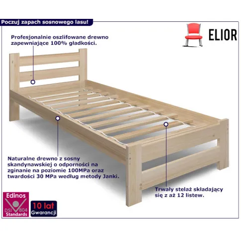 infografika sosnowego łóżka pojedynczego Zinos 3X