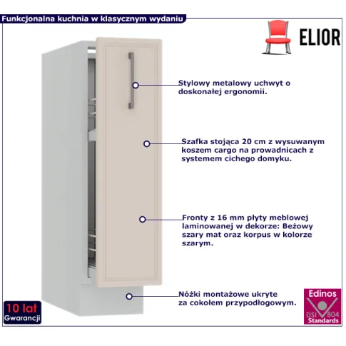 Kuchenna szafka z koszem cargo 20cm Staford 4X