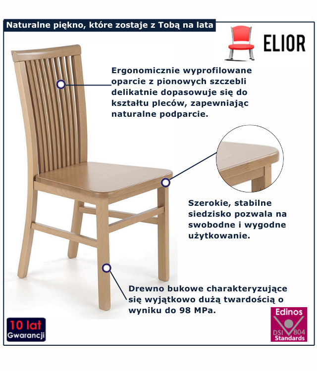 Drewniane ergonomiczne krzesło do jadalni mako 3X