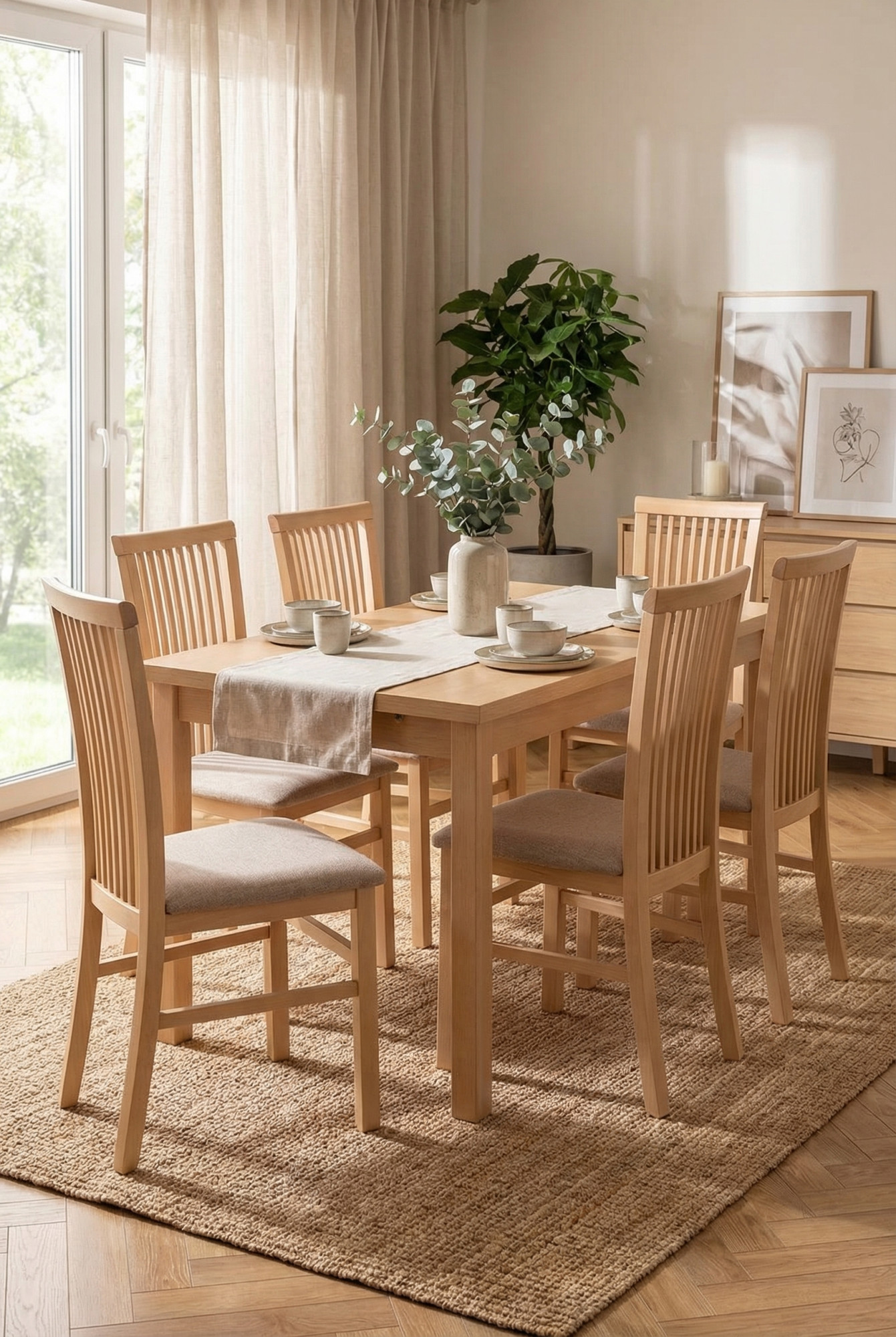 Jadania z wykorzystaniem klasycznego krzesła drewnianego Kensa 4X dąb sonoma