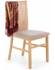 Drewniane krzesło kuchenne tapicerowane dąb sonoma +  ciemny beż - Kensa 4X w sklepie Edinos.pl