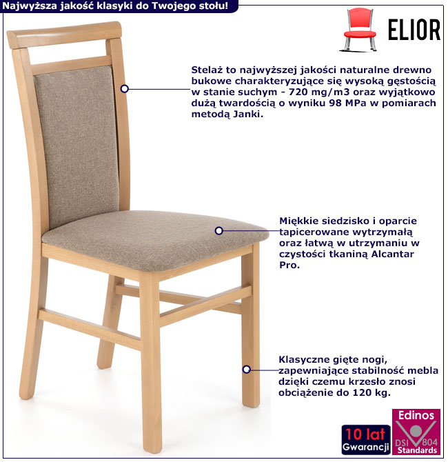 Infografika drewnianego tapicerowanego krzesła klasycznego dąb artisan Tabou 5X