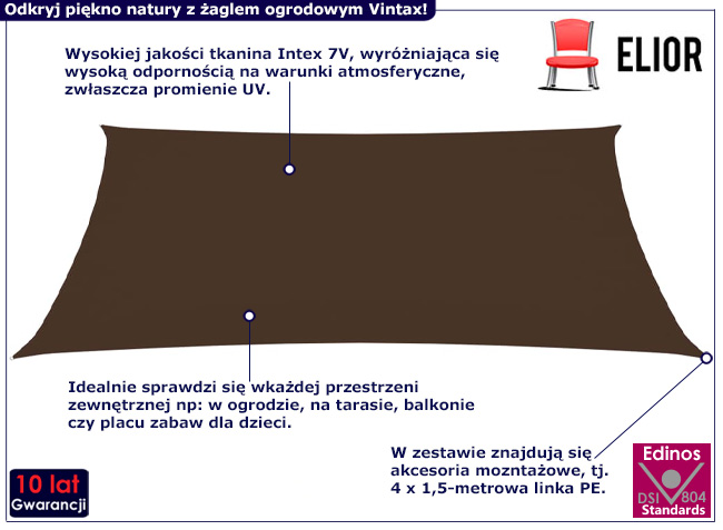 Prostokątny żagiel ogrodowy Gusi kolor brązowy