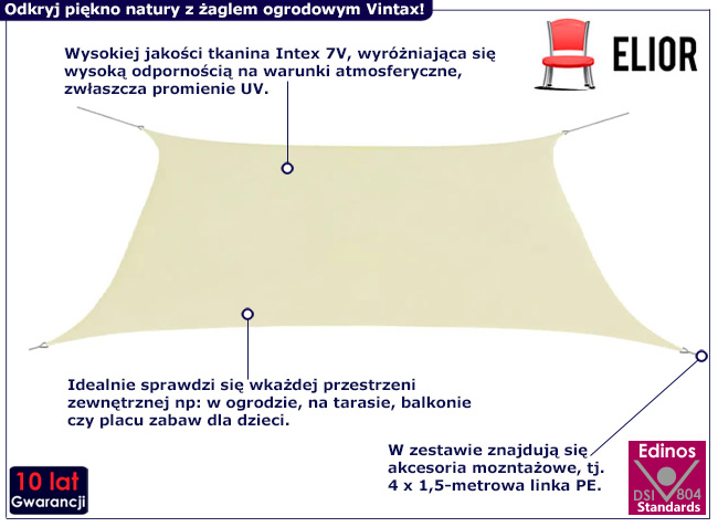 Prostokątny żagiel ogrodowy Gusi kolor kremowy