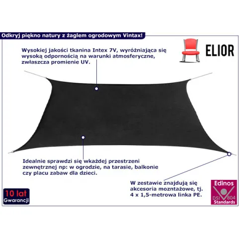 Prostokątny żagiel ogrodowy Vintax kolor antracyt