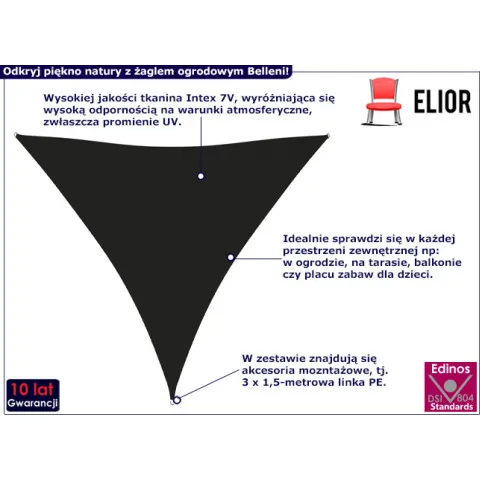 Trójkątny żagiel ogrodowy Belleni kolor czarny
