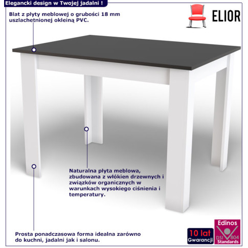 infografika prostokątnego klasycznego stołu Wezen 4X czarny biały