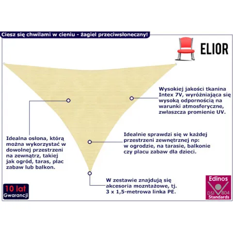 Trójkątny żagiel ogrodowy Satus kolor beżowy