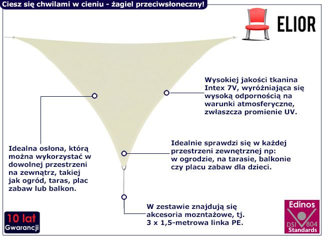 Żagiel ogrodowy Pola kolor kremowy