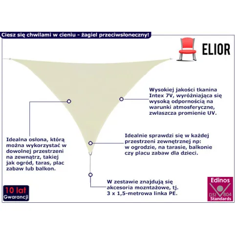 Trójkątny żagiel ogrodowy Satus kolor kremowy