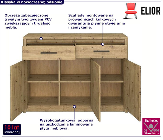 Duża komoda dąb artisan do salonu Toreso 3X