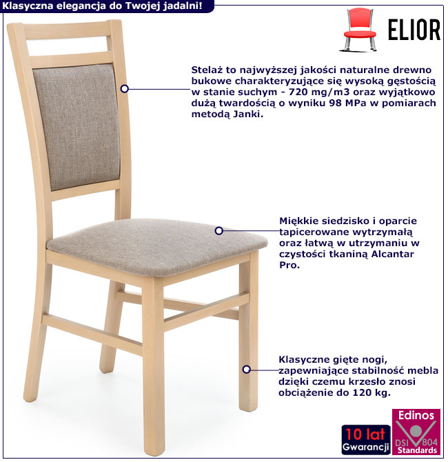 Infografika drewnianego klasycznego krzesła do jadalni Maso