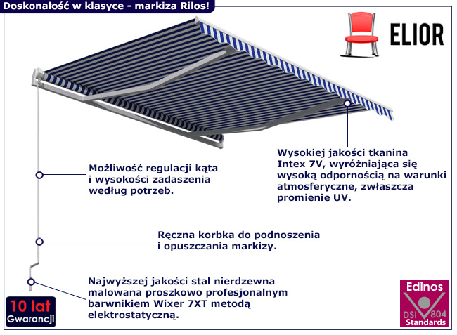 Markiza ręcznie zwijana Rilos niebiesko-białe pasy