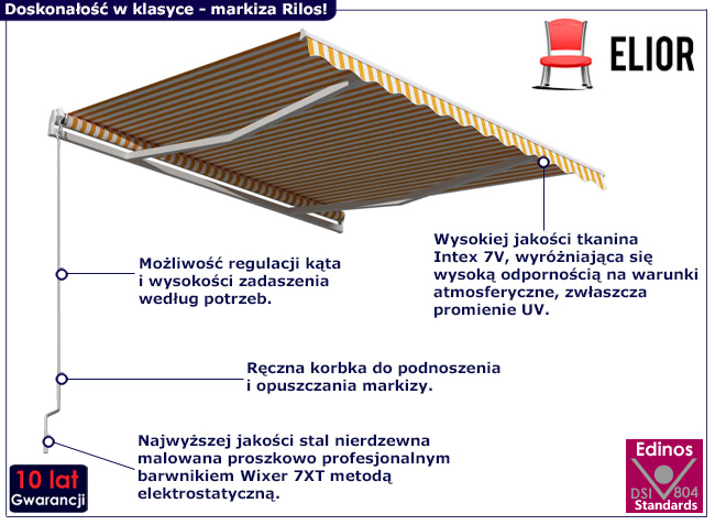 Markiza ręcznie zwijana Higres żółto-białe pasy