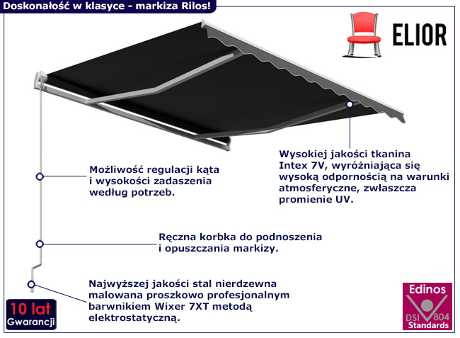 Markiza ręcznie zwijana Higres kolor antracyt