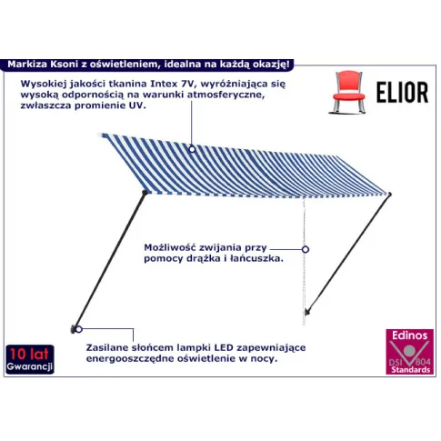 Markiza ręcznie zwijana Ksoni niebiesko białe pasy