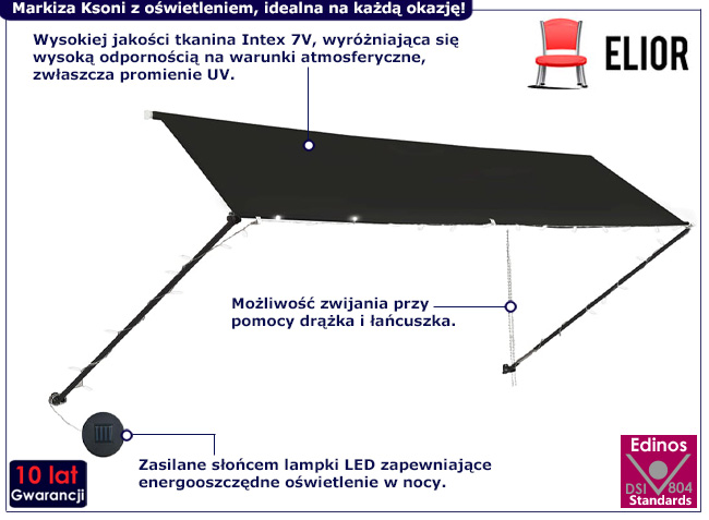 Antracytowa markiza tarasowa z LED Ratmo 