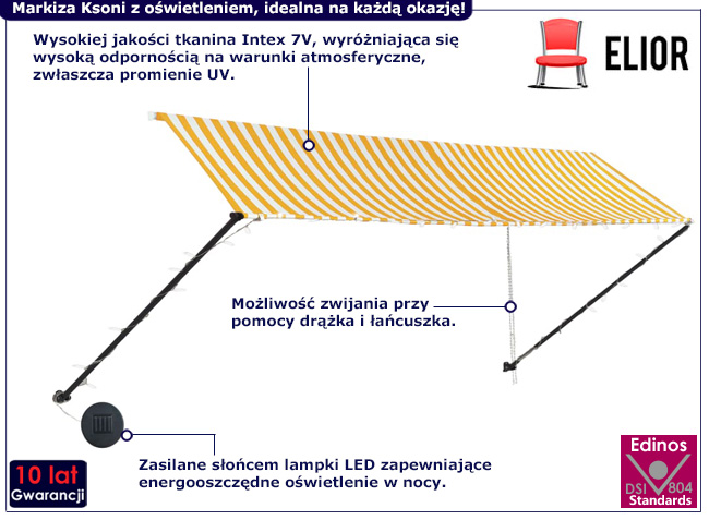 Markiza tarasowa z LED Ratmo żółto-białe pasy
