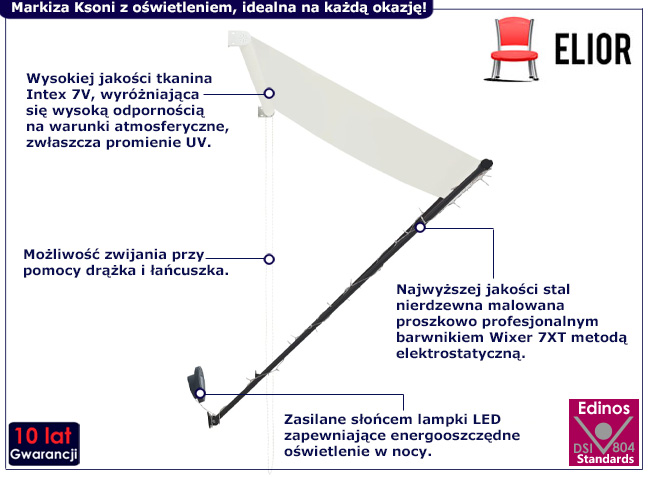 Kremowa markiza tarasowa z LED Ksoni 