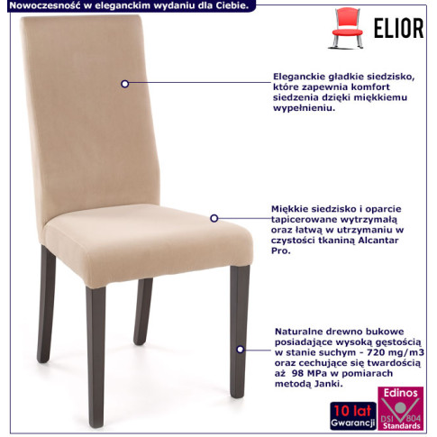 infografika beżowego nowoczesnego tapicerowanego krzesła Ulto