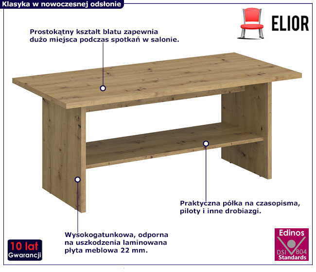 Prostokątna ława kawowa do salonu dąb artisan Toreso 8X