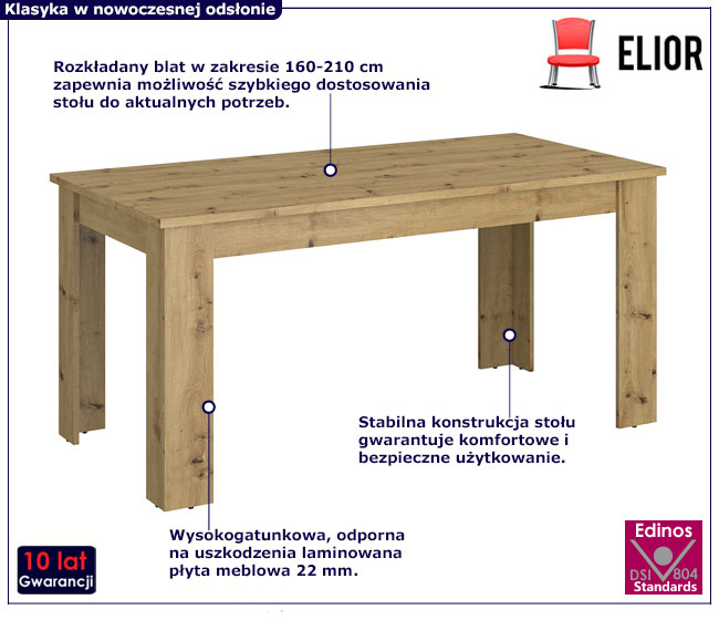 Prostokątny rozkładany stół dąb artisan Basani 9X