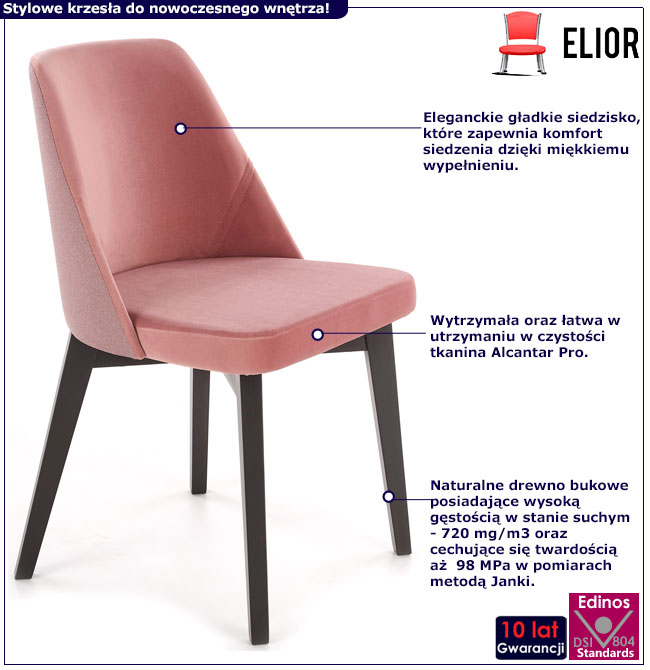 Infografika różowego krzesła tapicerowanego Puvo 3X