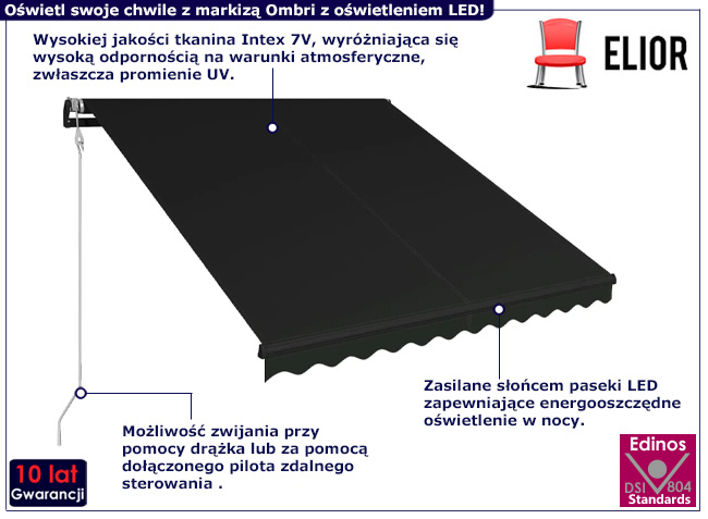 Markiza tarasowa z LED Gavina kolor antracyt