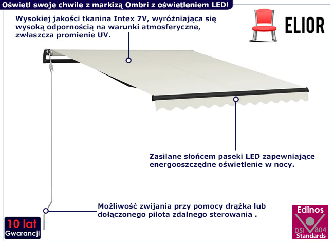 Kremowa markiza tarasowa z LED Ombri