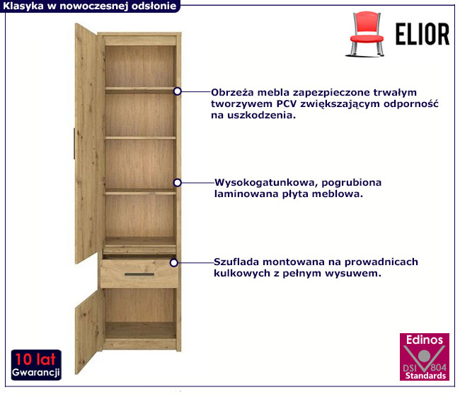 Wysoki regał zamykany dąb artisan Basani 11X