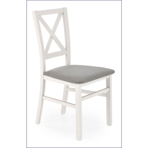 białe krzesło drewniane z szarym tapicerowanym siedziskiem Baxo 3X