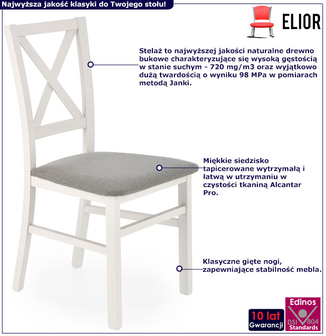 Infografika drewnianego krzesła z tapicerowanym siedziskiem Baxo 3X