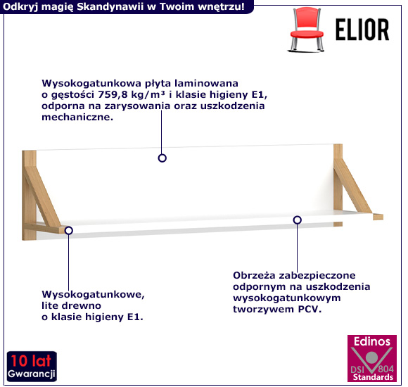 Biała minimalistyczna półka wisząca Kersa 12X