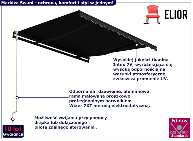 Markiza tarasowa z pilotem Swani kolor antracyt