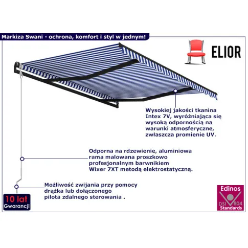 Markiza tarasowa automatyczna Swani niebiesko białe pasy
