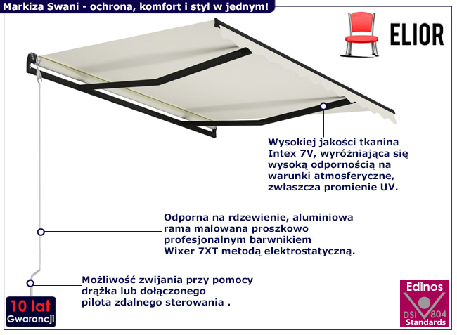 Markiza tarasowa z pilotem Lotsi kolor kremowy